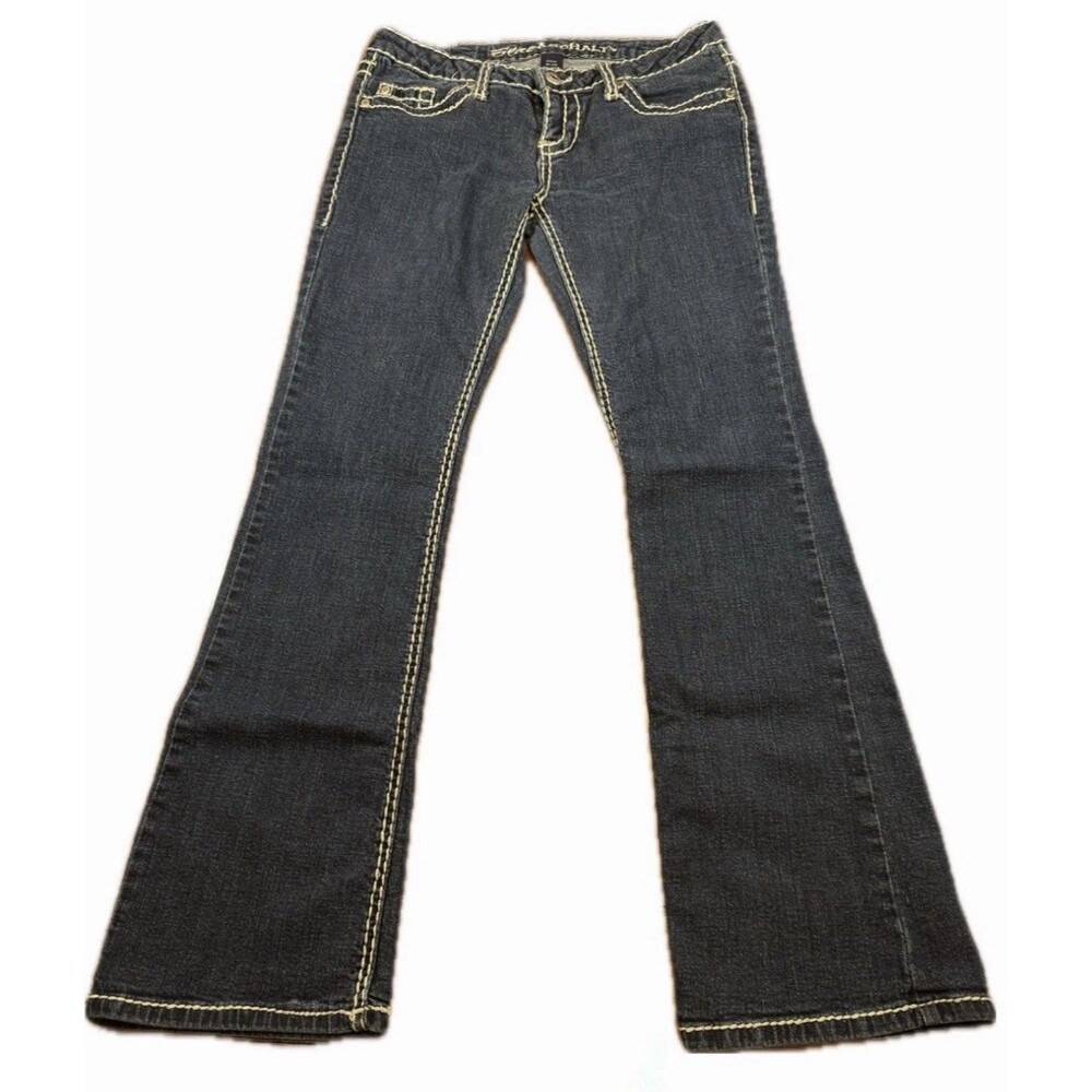 Blue Asphalt Jeans 9 Bootcut Contrast Stitch Dark Wash Denim Y2K Retro Low‎ Rise
